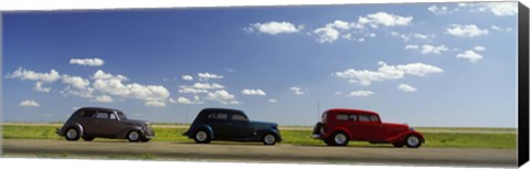 Framed Three Hot Rods moving on a highway, Route 66, USA Print