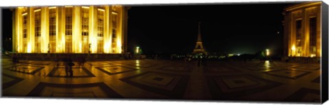 Framed Buildings lit up at night with a tower in the background, Eiffel Tower, Paris, France Print