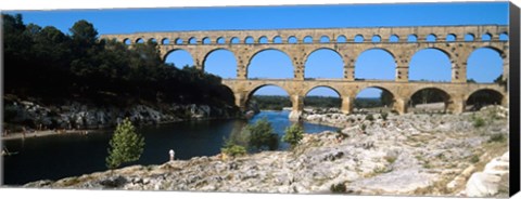 Framed Aqueduct across a river, Pont Du Gard, Nimes, Gard, Languedoc-Rousillon, France Print