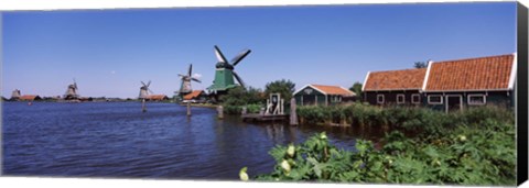 Framed Open air museum at the waterfront, Zaanse Schans, Zaanstad, North Holland, Netherlands Print
