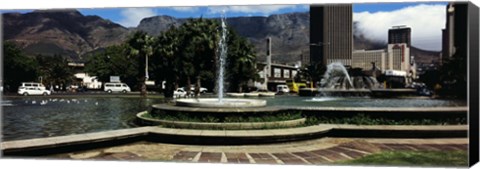 Framed Fountain with Table Mountain in the background, Cape Town, Western Cape Province, South Africa Print