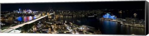 Framed Buildings lit up at night, Sydney, New South Wales, Australia Print