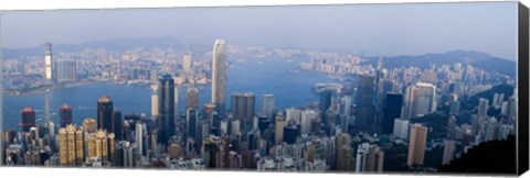 Framed Skyscrapers in a city, Victoria Harbour, Hong Kong, China Print