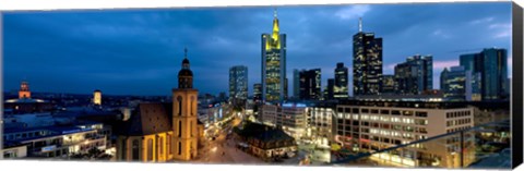 Framed Buildings lit up at night, St. Catherine&#39;s Church, Hauptwache, Frankfurt, Hesse, Germany Print