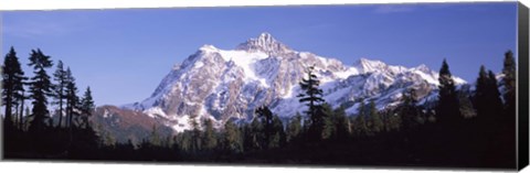 Framed Mountain range covered with snow, Mt Shuksan, Picture Lake, North Cascades National Park, Washington State, USA Print