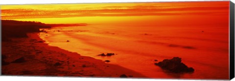 Framed Rock formations on the beach, California (red) Print