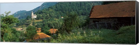 Framed Houses at the hillside, Transylvania, Romania Print