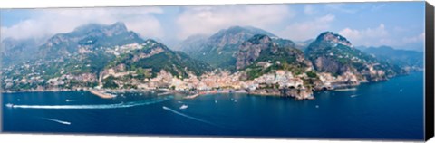 Framed Aerial view of towns, Amalfi, Atrani, Amalfi Coast, Salerno, Campania, Italy Print