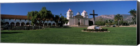 Framed Cross with a church in the background, Mission Santa Barbara, Santa Barbara, California, USA Print