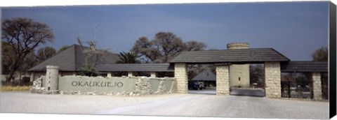 Framed Entrance of a rest camp, Okaukuejo, Etosha National Park, Kunene Region, Namibia Print