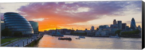 Framed City hall with office buildings at sunset, Thames River, London, England 2010 Print