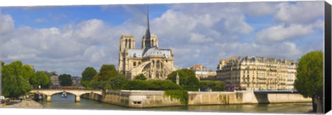 Framed Cathedral at the riverside, Notre Dame Cathedral, Seine River, Paris, Ile-de-France, France Print