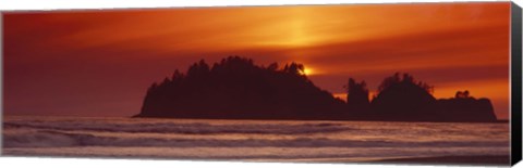 Framed Silhouette of sea stack at sunrise, Washington State, USA Print