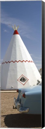 Framed Car with a teepee in the background, Wigwam Motel, Route 66, Holbrook, Navajo County, Arizona, USA Print