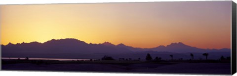 Framed Silhouette of a golf course with Sinai Mountains in the background, The Cascades Golf &amp; Country Club, Soma Bay, Hurghada, Egypt Print