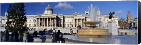 Framed Fountain with a museum on a town square, National Gallery, Trafalgar Square, City Of Westminster, London, England Print