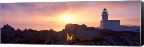 Framed Lighthouse on the coast, Capo Testa, Santa Teresa Gallura, Sardinia, Italy Print