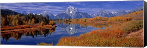 Framed Reflection of mountains in the river, Mt Moran, Oxbow Bend, Snake River, Grand Teton National Park, Wyoming, USA Print