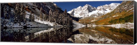 Framed Reflection of snowy mountains in the lake, Maroon Bells, Elk Mountains, Colorado, USA Print