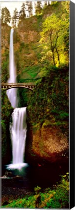 Framed Footbridge in front of a waterfall, Multnomah Falls, Columbia River Gorge, Multnomah County, Oregon Print