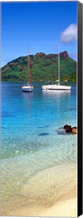 Framed Sailboats in the ocean, Tahiti, Society Islands, French Polynesia (vertical) Print