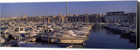 Framed Boats docked at a harbor, Marseille, Bouches-Du-Rhone, Provence-Alpes-Cote d&#39;Azur, France Print