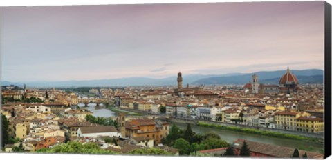 Framed Buildings in a city, Ponte Vecchio, Arno River, Duomo Santa Maria Del Fiore, Florence, Italy Print