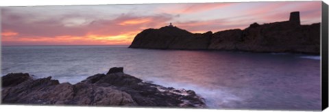 Framed Islands in the sea, La Pietra, Genoese Tower, Phare De La Pietra, L&#39;Ile-Rousse, Balagne, Corsica, France Print