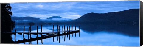 Framed Reflection of jetty in a lake, Derwent Water, Keswick, English Lake District, Cumbria, England Print