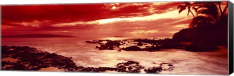 Framed Orange Sunset over the coast, Makena Beach, Maui, Hawaii Print