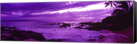 Framed Purple Sunset over the coast, Makena Beach, Maui, Hawaii Print