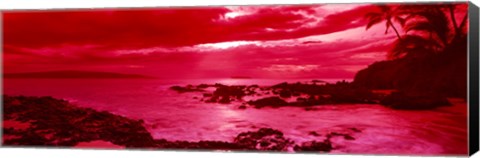 Framed Red Sunset over the coast, Makena Beach, Maui, Hawaii Print