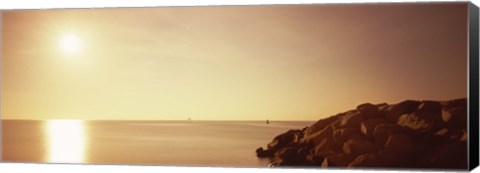 Framed Rock jetty leading into Fort Lauderdale Harbor at sunrise, Fort Lauderdale, Broward County, Florida, USA Print