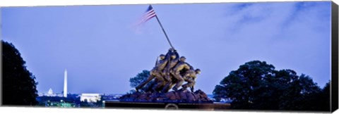 Framed Iwo Jima Memorial at dusk with Washington Monument in the background, Arlington National Cemetery, Arlington, Virginia, USA Print