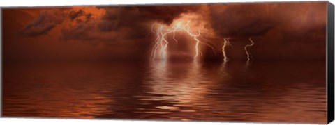 Framed Lightning storm over the sea Print