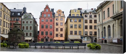 Framed Benches at a small public square, Stortorget, Gamla Stan, Stockholm, Sweden Print