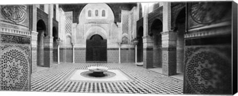 Framed Interiors of a medersa, Medersa Bou Inania, Fez, Morocco (black and white) Print