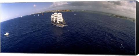 Framed Bird&#39;s Eye View of Tall ship in the sea, Puerto Rico Print