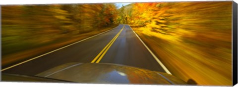 Framed Road viewed through the windshield of a moving car Print