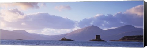 Framed Castle at dusk with mountains in the background, Castle Stalker, Argyll, Highlands Region, Scotland Print