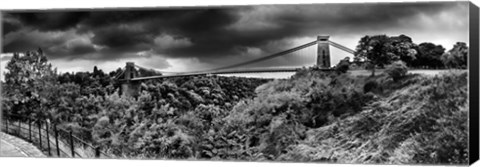 Framed Dark clouds over a suspension bridge, Clifton Suspension Bridge, Bristol, England Print