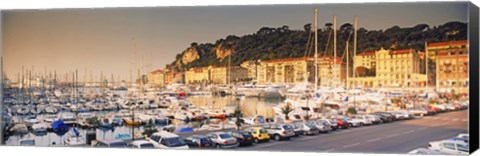 Framed Port of Nice lined by old houses and filled with new yachts, Nice, Alpes-Maritimes, Provence-Alpes-Cote d&#39;Azur, France Print