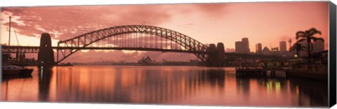 Framed Sydney Harbour Bridge under Pink Sky, Sydney Harbor, Sydney, New South Wales, Australia Print