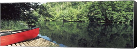 Framed Canoe on a boardwalk in a river, Neckar River, Horb Am Neckar, Baden-Wurttemberg, Germany Print