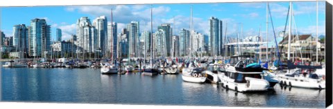 Framed Boats at marina with Vancouver skylines in the background, False Creek, British Columbia, Canada Print