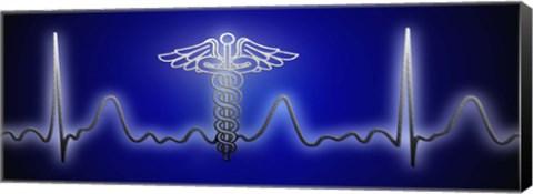 Framed EKG with Caduceus symbol Print