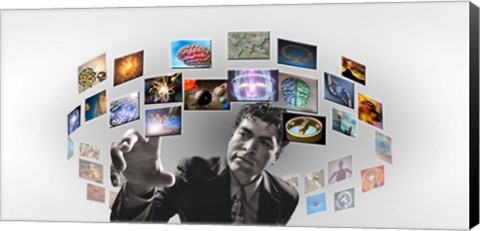 Framed Man surrounded by imagery Print