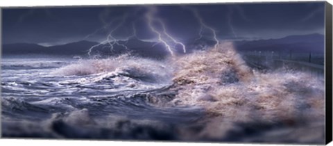 Framed Storm waves hitting concrete Print