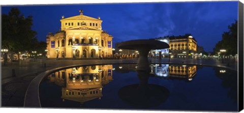 Framed Alte Oper reflecting in Lucae Fountain, Frankfurt, Hesse, Germany Print