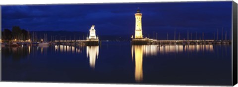 Framed Harbor at Night, Lindau, Lake Constance, Bavaria, Germany Print